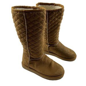 Airwalk Quilted Teagan Fur Lined Boots Womens Size 5.5 Cognac Brown Midcalf Warm